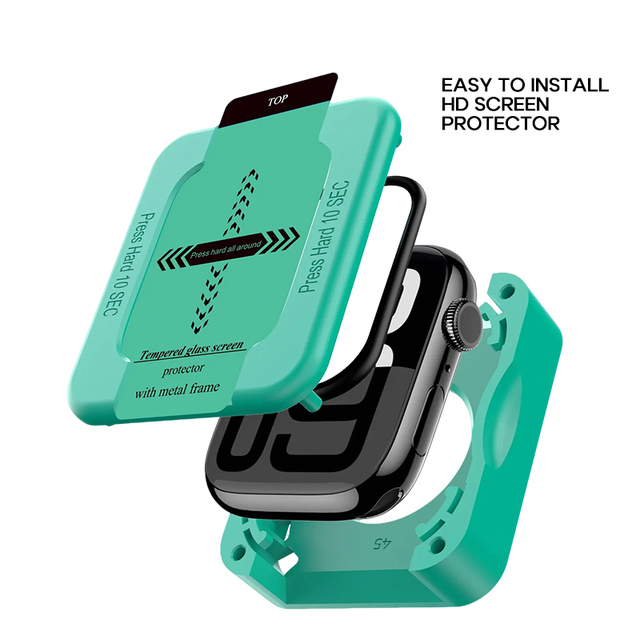 3D Curved Surface Waterproof 9H Tempered Glass Aluminum Alloy Bezel Integrated Watch Film Strap Positioning Frame for Mobile