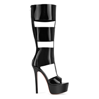 Bottes hautes gladiateur en cuir verni noir pour femmes