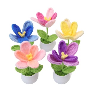 Crocheted <b>Yarn</b> Flowers Blooming Lily Valley Small Potted Plants Handmade Artificial Flowers Desktop Decorations Teacher's Gifts - Product Image 5