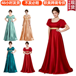 Robe de soirée Bridgeton vintage en satin, coupe empire, col carré, ligne A, pour femme, tenue de cérémonie, avec étiquette, source transfrontalière - Product Image 3