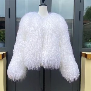 Manteaux en fourrure de mouton d'hiver 2025 pour femmes, <span class=keywords><strong>manteau</strong></span> en fourrure de Mongolie <span class=keywords><strong>blanc</strong></span> et moelleux, véritable <span class=keywords><strong>manteau</strong></span> pour femmes avec fourrure de mouton bouclée - Product Image 5
