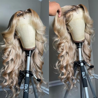 Peluca de Encaje Frontal Ondulada Rubio Ceniza con Raíces Oscuras Ombre 13*4, Reflejos Rubio Ceniza, Cabello Humano, Peluca de Encaje Completo HD