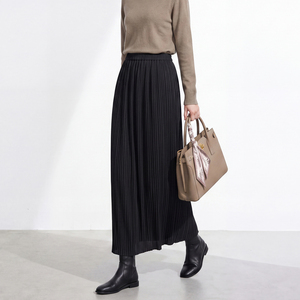 Women's Loose Miyake Vintage <b>Pleated</b> Minimalist Style A-Line Mid <b>Black</b> <b>Skirt</b> Breathable High Quality Elastic Waist Eco-Friendly - Product Image 2