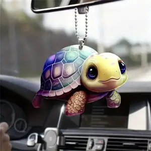 Liontin dekorasi mobil liontin datar akrilik 2D gantungan kunci tas punggung kura-kura lucu dekorasi hadiah terbaik untuk hadiah liburan