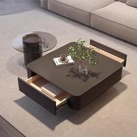 Table basse carrée luxueuse haut de gamme pour petits espaces de vie, design minimaliste moderne, adaptée à un usage domestique. Table noire
