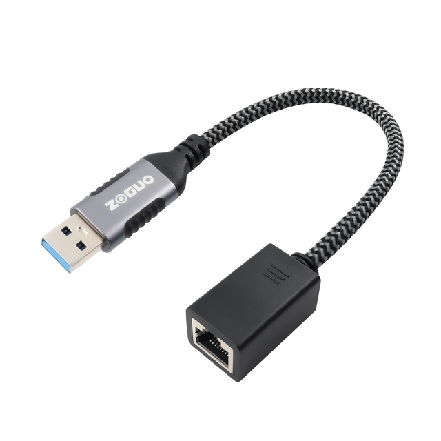 ZOGUO USB 3.0 to RJ45 Ethernet Adapter Supports 1000Mbps PVC Jacket Braid Shielding Male to Female for Computer Pack in Polybag