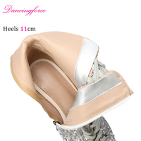 Sepatu dansa kulit asli untuk wanita, sepatu dansa hak kristal 11cm bertali stiletto musim panas kualitas tinggi buatan tangan