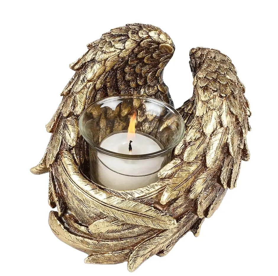 เชิงเทียนทอง Tealight เชิงเทียน,เชิงเทียนวินเทจเรซินคำมั่นสัญญาของ Angel Wing