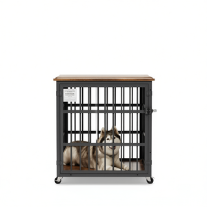Db Furniture Rustic Wrought Iron <b>Dog</b> <b>Crate</b> 43.3 X 29.9 X 33.5 Large <b>Dog</b> House With Side Openings And <b>Wood</b> Top - Product Image 1