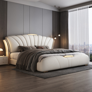 เตียงหนังสไตล์อิตาเลียนสุดหรู รูปทรงเปลือกหอย สำหรับห้องนอนใหญ่ บุหนานุ่ม เหมาะสำหรับบ้านและโรงแรม - Product Image 3