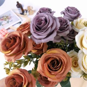 Decorazione di nozze di seta di alta qualità Rose <span class=keywords><strong>Bush</strong></span> 7 teste fiori artificiali mazzo di Rose piccolo Mini Bouquet - Product Image 2