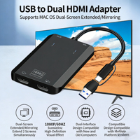 Adaptateur USB-C vers double HDMI 1080P HD, faible MOQ, Plug & Play, Thunderbolt 3 pour ordinateur portable, double sortie moniteur, gaine PVC, HDTV