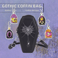 Sac bandoulière fantaisie pour fête d'Halloween, brodé araignée et squelette, avec chaînes et diamants, pochette gothique en forme de cercueil