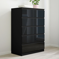 Vente en gros, promotion exceptionnelle : Commode à 5 tiroirs en pin recyclé blanc et noir, finition brillante, pour salon
