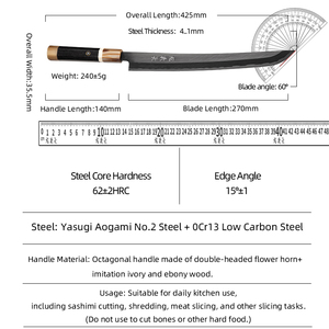 Cuchillo de sashimi premium de 270 mm, acero Aogami No.2, cuchillo de <span class=keywords><strong>cocina</strong></span> Sakimaru japonés Yanagiba para sushi con mango de ébano - Product Image 6