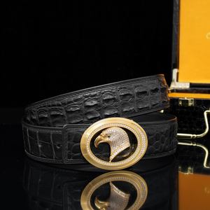 Ceinture en cuir de crocodile personnalisée, luxueuse et classique, avec tête d'aigle sertie de diamants à la main sans que les diamants ne s'enlèvent. - Product Image 5