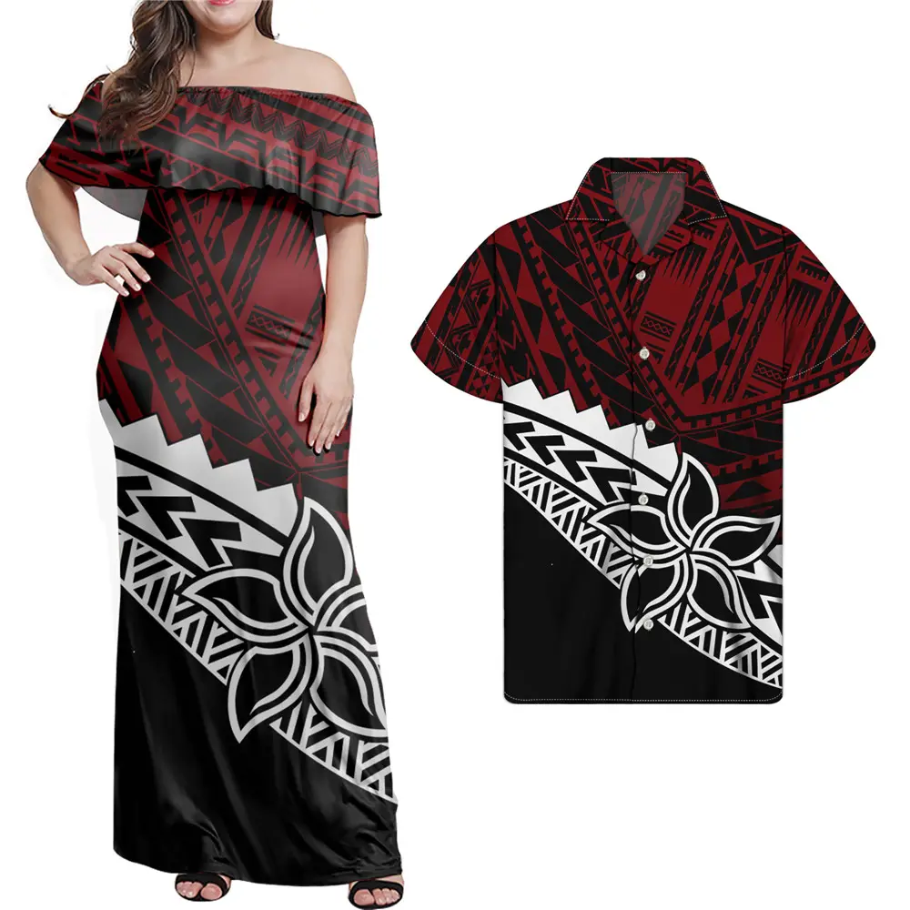Traditionelles polynesisches Stammes-Frauen-Sommerkleid Passendes Hawaii hemd ohne Schulter Sexy Kleid Bulk-Freizeit kleid für Damen