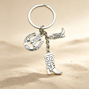 Custom Zinc Alloy Western Cowboy Keychain <b>Engraved</b> Logo Vintage Cowboy Hat Boot Metal <b>Key</b> <b>Ring</b> Souvenir Gift - Product Image 2
