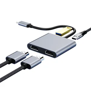 Ugreen — adaptateur 4 en 1 Type C à double HDM1, Hub USB 4K vers double HDTV, convertisseur de Station d'accueil, pour ordinateur portable MacBook, Dell