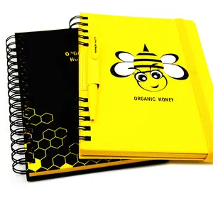 Kawaii Functional Bee Collection Elastic Colosure Hardcover Notebook Kids Spiral A5 Notebook With Pen Pocket