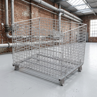 Conteneur pliable en fil d'acier galvanisé au zinc, avec demi-porte basculante, charnières à boucle de fil, pieds empilables et revêtement en poudre pour le transport de marchandises