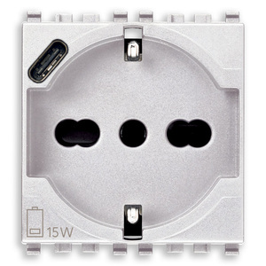 2P+T 16A Universal <b>Socket</b> <b>With</b> <b>USB</b> C Port White 15W Charging - Product Image 1