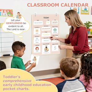 Calendrier mural « Tout ce qui se passe aujourd'hui » 21 x 14 pouces, tableau mural à poches pour enfants d'âge préscolaire, design bohème - Product Image 6
