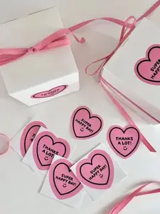 गुलाबी प्रेम स्टीकर पाठ अनुकूलित आकार बिक्री पर अनुकूलित उपयोग पैकेजिंग टेकआउट