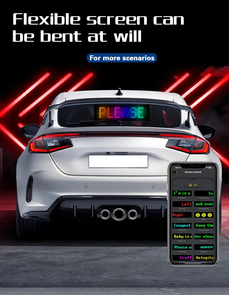 2024Hot販売曲げ可能な薄いマトリックスパネルLED車の広告ストリップLedムービングメッセージサインフレックスLEDディスプレイ画面
