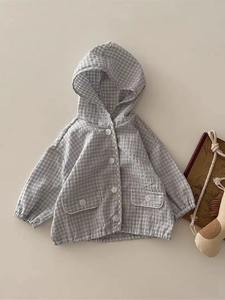 Primavera Verano niño Unisex algodón fino Plaid <span class=keywords><strong>sol</strong></span>-protección cárdigan manga bebé prendas de vestir exteriores - Product Image 6