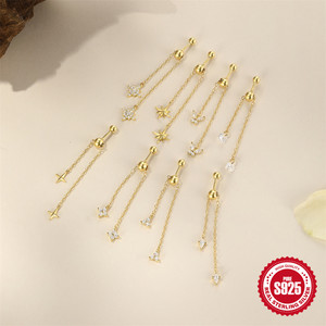 Nouveauté chaîne réglable plaqué or 18 carats boule arrière vis Piercing boucles d'oreilles 925 argent femmes bijoux géométrie CZ goujon - Product Image 1