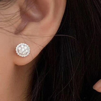 Kadınlar için Kübik Zirkonya Yuvarlak Küme Saplama Küpeler, 5mm, Beyaz Altın Kaplama Pirinç Pave Halo Kulak Çivileri, Kore Tarzı