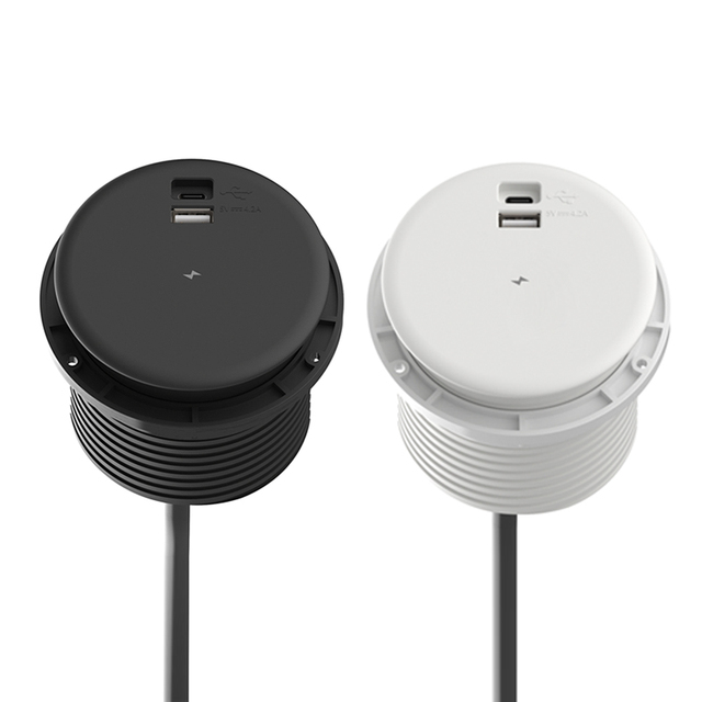 Wireless Charging Dual Port USB Type a + C 15W Tabletop Socket with Grommet