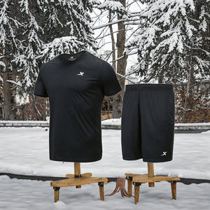 Conjunto Deportivo de Verano para Hombre, de Punto Térmico, de Poliéster/Algodón, para Correr, de Secado Rápido, Transpirable, Camiseta y Pantalones Cortos Sólidos de 2 Piezas - Product Image 3