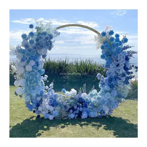 Kraliyet mavi çiçek topu çiçek koşucu Garland yapay ipek gül beyaz yeşillik kraliyet mavi düğün çiçek