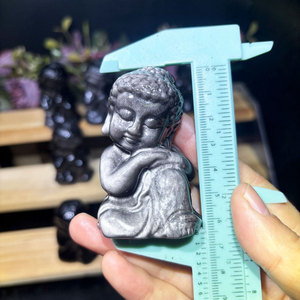Wholesale Semi-precious Crystals Crafts Natural Silver Obsidian Baby Buddha <strong>Figurine</strong> for Sale - Product Image 5