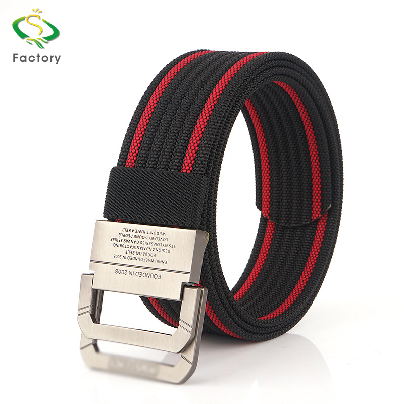 Ceinture en coton multicolore pour hommes, Double boucle en métal, tissu en coton, ceinture d'extérieur