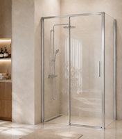 Porte de douche coulissante en verre chromé pour coin de douche, cabine de douche 1950 mm (H) et 880-1420 mm (L), verre trempé, pour hôtel, salle de bain, appartement