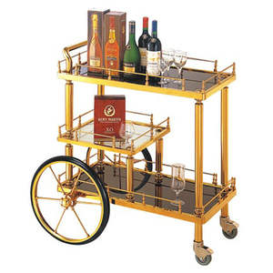 รถเข็นโรงแรม ร้านอาหาร คุณภาพสูง รับน้ำหนักได้ดี หรูหรา สีทองไทเทเนียม สำหรับเสิร์ฟไวน์และของหวาน ขายส่ง - Product Image 1