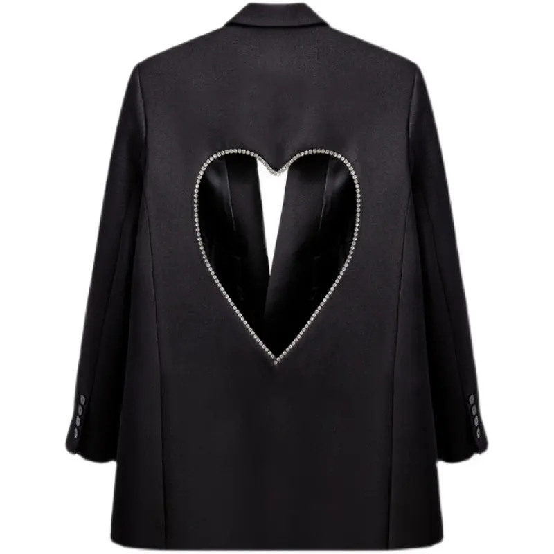 Women Blazer Diamond Backless Sexy Black Ladies Suit Coat Full Sleeve Loose Casual Long Female Jackets Autumn 2021 New