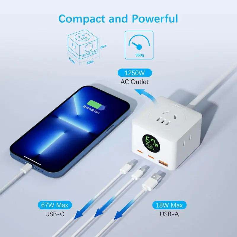 Alimentation Us Jp Plug 3Ac Ordinateur Portable Smart Extension Prise Électrique Prises De Bureau Type C Gan Chargeur Rapide Adaptateur Multiprise p