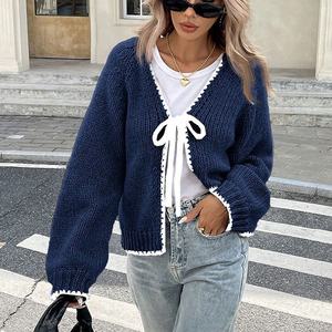 Maglione da <span class=keywords><strong>donna</strong></span> autunno/inverno nuovo <span class=keywords><strong>maglieria</strong></span> ampia a maniche lunghe con cravatta a Cardigan anteriore - Product Image 4