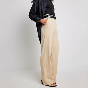 Pantalons formels à jambes larges à devant plat respirants personnalisés pour femmes Taille haute Grande taille avec fermeture à cordon - Product Image 2