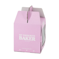 Boîte à gâteau en carton rose en forme de maison avec fenêtre, idéale pour pâtisserie, fête ou cadeau