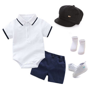 Combinaison en coton pour garçon d'été avec col rabattu + chapeau + chaussures + chaussettes + short, tenue pour tout-petit, vêtements pour bébé garçon nouveau-né, ensemble de 5 pièces - Product Image 1