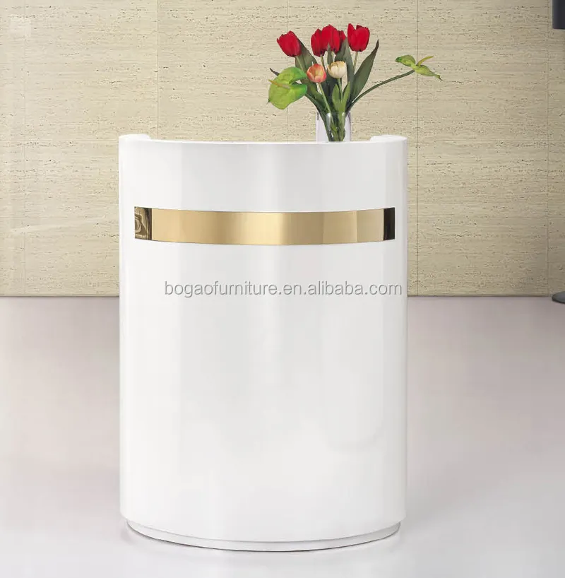 Mini caja de efectivo barata para peluquería, salón de peluquería de tamaño de hotel para tienda minorista, pantalla redonda de pie, led dorado, escritorio de recepción