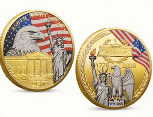 Amerikaanse herdenkingsmunt voor het 250-jarig jubileum, ontwerp met gouden Amerikaanse vlag en vrijheidsbel, Custom Metal 2026. - Product Image 6