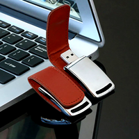 Flashdisk USB Logam Tipe Flip dengan Casing Kulit PU, Pilihan Warna Beragam, Logo Custom, Pendrive untuk Promosi Grosir Premium