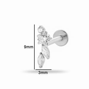 أقراط تيتانيوم ASTM F136 للثقب الحلزوني 16G مع خيط داخلي وظهر مسطح مرصع بالزركون على شكل ماركيز لثقب الأذن والغضروف - Product Image 5