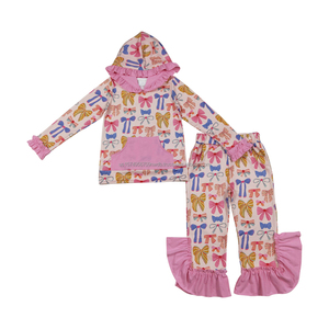 Conjunto de Ropa para Niñas con Estampado de Flores Coloridas, Top con Cierre y Pantalones Rosas, Venta al por Mayor, Ropa de Moda Infantil, Ropa de Boutique - Product Image 3